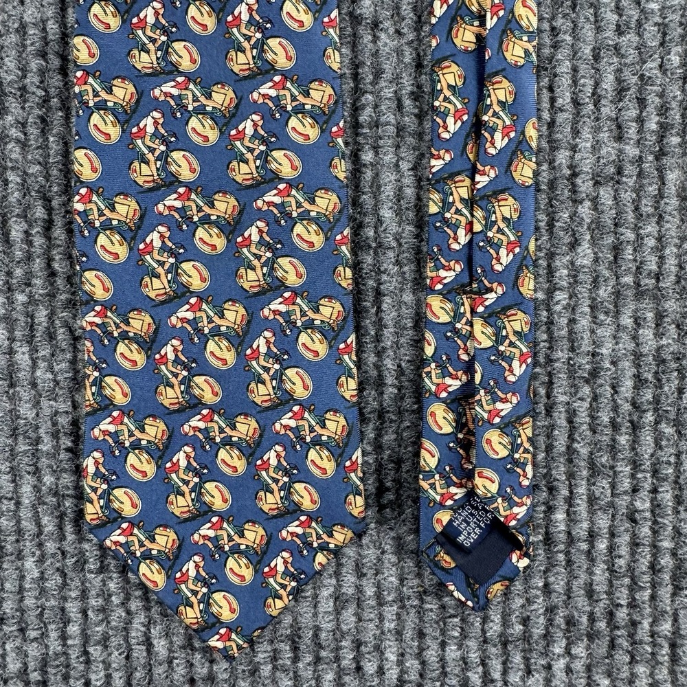Lands' End Silk Tie Blue Cyclist Bicycle Racing Novelty Necktie USA
